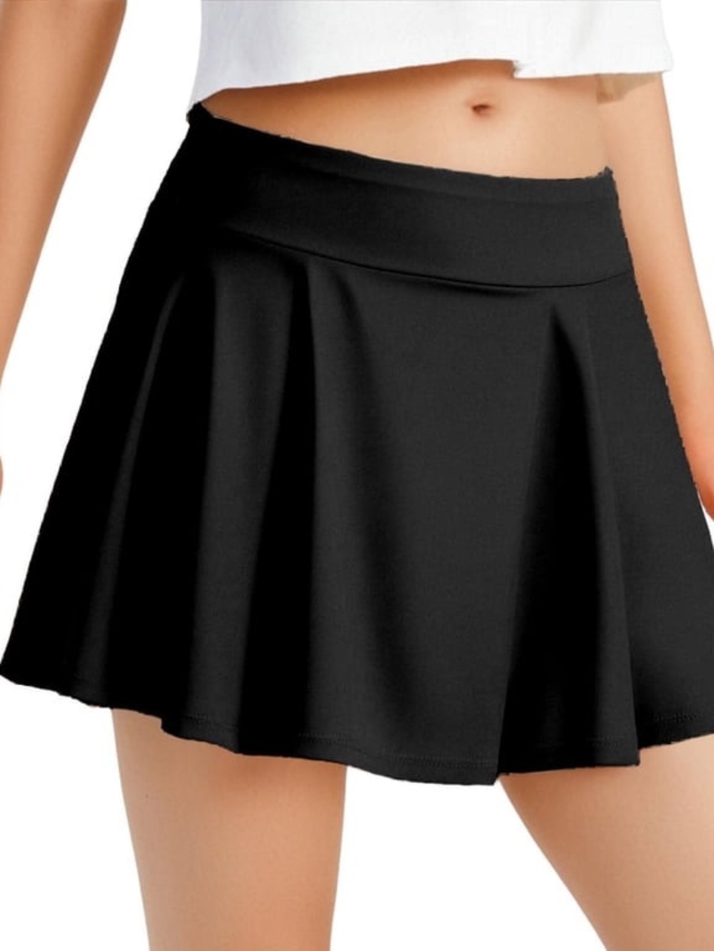 Black Flared Athletic Mini Skirt
